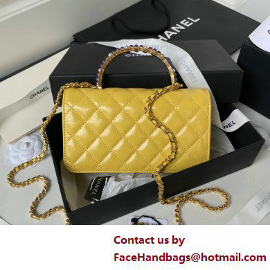 Chanel Shiny Crumpled Lambskin, Imitation Pearls & Gold-Tone Metal Clutch with Chain Bag AP3803 Yellow 2025